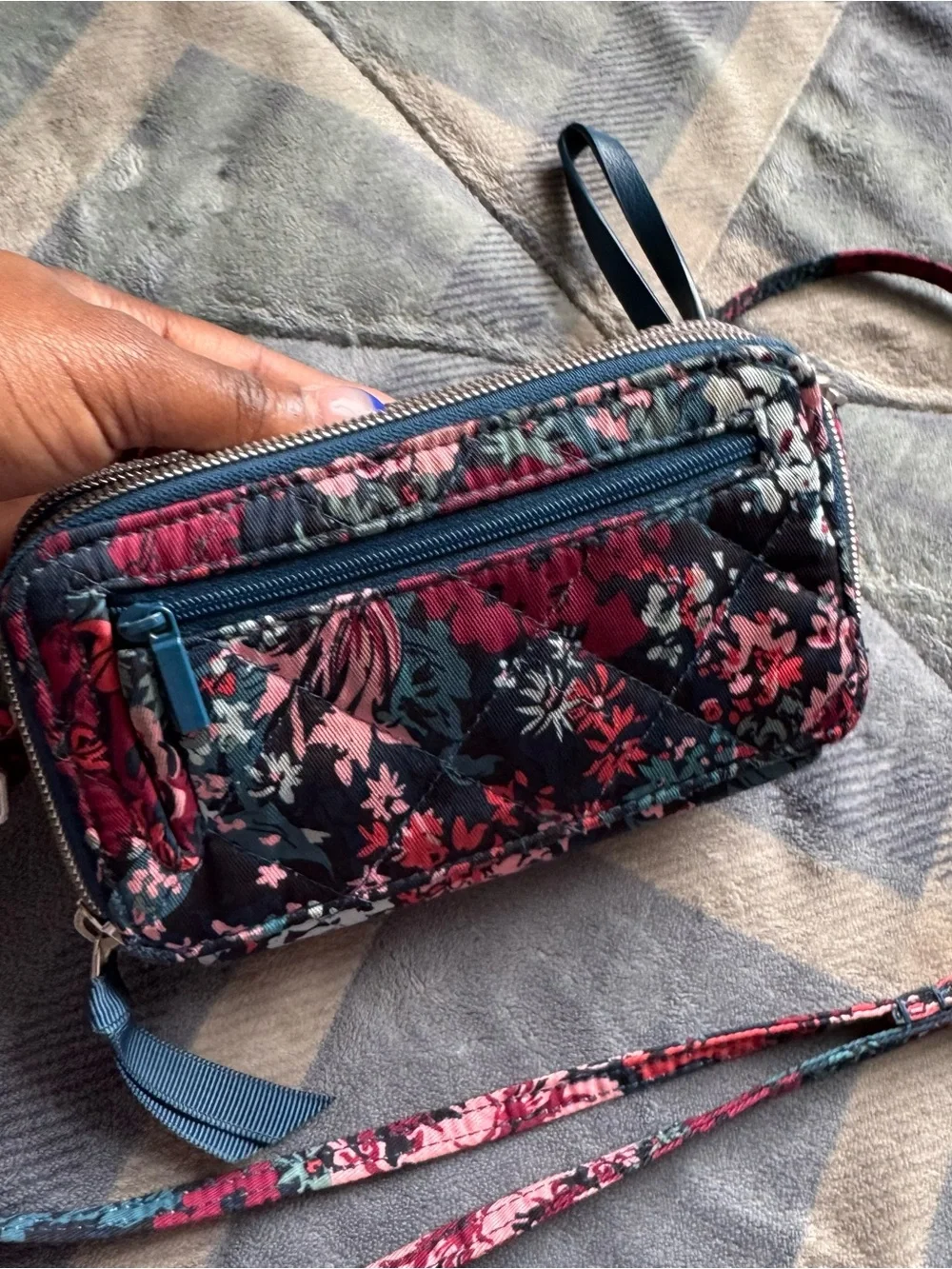 Vera Bradley Quilted Floral Wristlet in Red, Pink & Teal